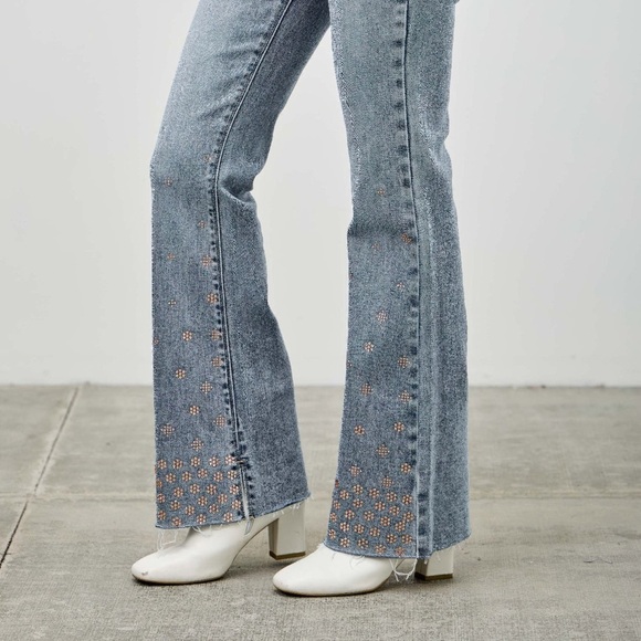 High Rise Kick Flare Pants With Rhinestone - Picture 6 of 9